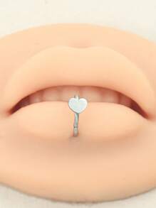 1 pieza Anillo de labio miedoso de acero inoxidable con adorno de corazón para mujeres para decoración diaria - Plateado - Ver 4