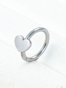 1 pieza Anillo de labio miedoso de acero inoxidable con adorno de corazón para mujeres para decoración diaria - Plateado - Ver 5