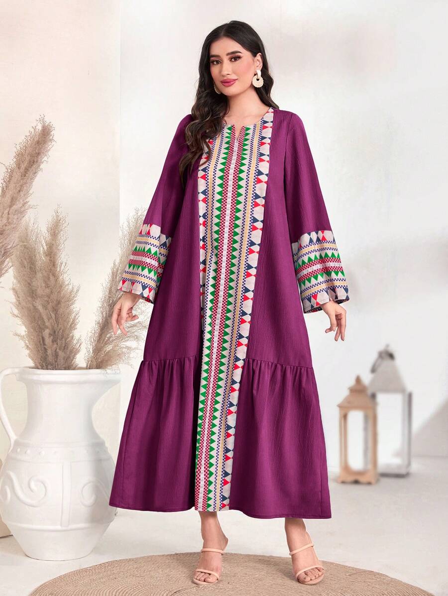 Al Najma 幾何印花荷葉邊娃娃裙 - 紫色 - 查看 1