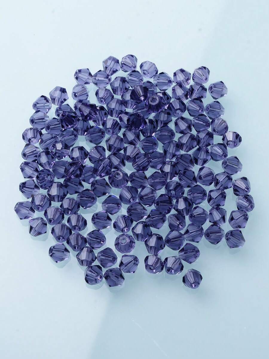 120pcs/pack 4mm Sharp Pointed Glass Beaded Spacer - Violet Purple - View 1