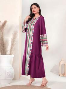 Al Najma 幾何印花荷葉邊娃娃裙 - 紫色 - 查看 5