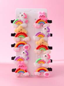 10 件装女孩彩虹装饰可爱鳄鱼发夹适用于头发装饰 - 彩色 - 查看 1