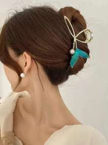 1入組女士人造珍珠裝飾美人魚尾設計時尚髮爪適用於頭髮裝飾用品 - 金色 - 查看 1