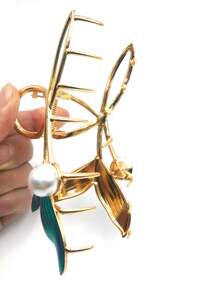 1入組女士人造珍珠裝飾美人魚尾設計時尚髮爪適用於頭髮裝飾用品 - 金色 - 查看 3