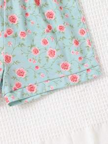 Girls Ditsy Floral Print Lapel Neck PJ Set - Baby Blue - View 4