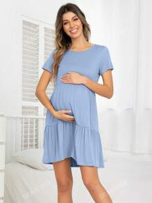 DEARCASE Maternity Ruffle Hem Smock Dress