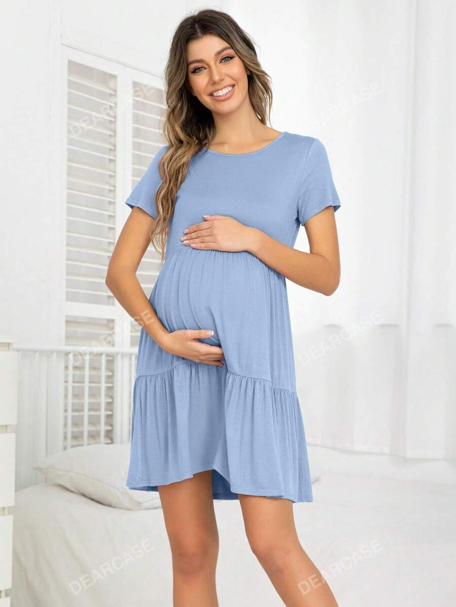 DEARCASE Maternity Ruffle Hem Smock Dress