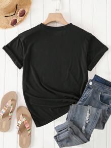 INAWLY Rainbow & Slogan Graphic Tee - Black - View 2