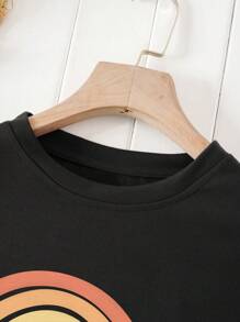 INAWLY Rainbow & Slogan Graphic Tee - Black - View 4