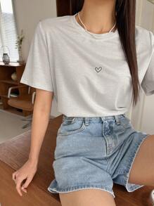 DAZY 愛心刺繡T恤 - 銀色 - 查看 7