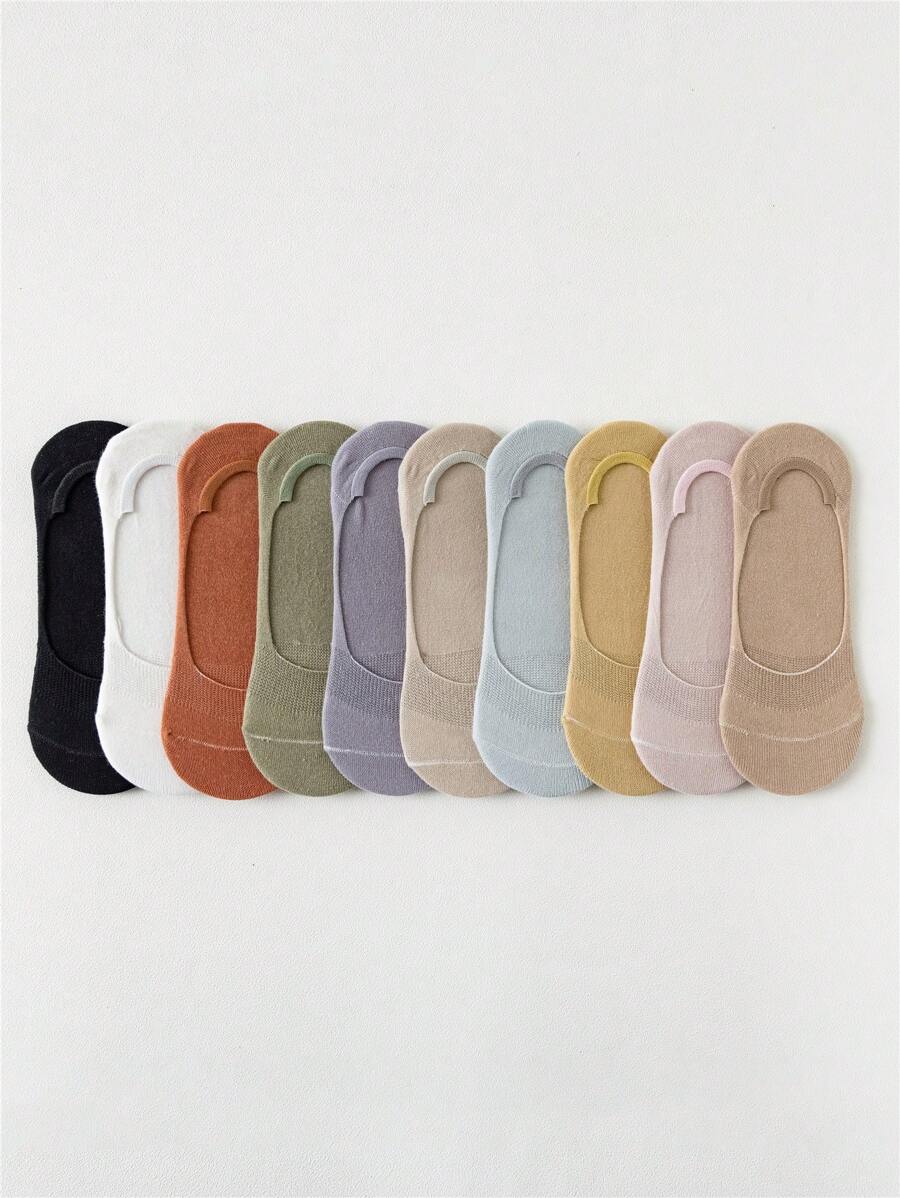 10pairs Women Solid Casual Invisible Socks For Daily Life - Multicolor - View 1