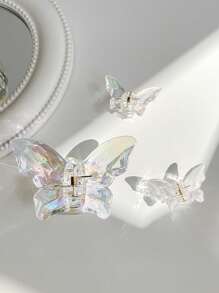 3入組女士透明蝴蝶設計時尚髮爪適用於頭髮裝飾用品 - 無色 - 查看 2