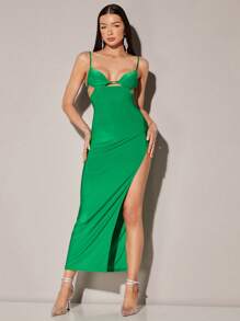 SHEIN BAE Cut Out Split Thigh Cami Dress - Green - View 1