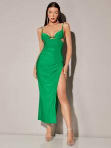 SHEIN BAE Cut Out Split Thigh Cami Dress - Green - View 4