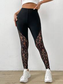 Chiquease Contrast Lace Leggings - Black - View 3