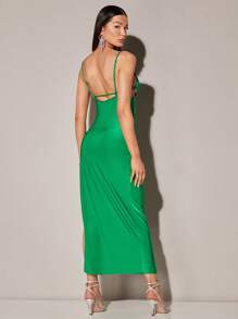 SHEIN BAE Cut Out Split Thigh Cami Dress - Green - View 8