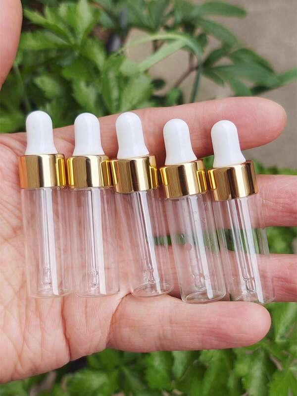 5 peças 5ml vidro transparente Conta-gotas viajar por aromaterapia perfume & cutícula Óleo vazio Garrafa