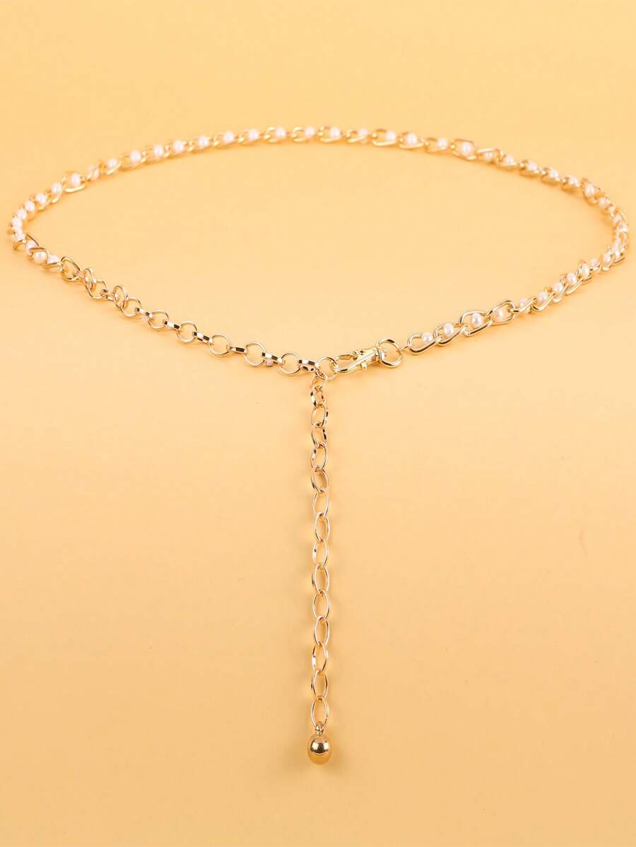 优雅 1 件女士仿珍珠装饰时尚链式腰带适用于礼服装饰万圣节