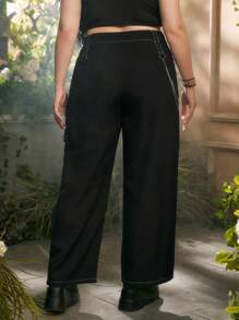 ROMWE Fairycore Quần Plus Size Chuỗi Túi Dây kéo Lễ Các Thánh Giải trí - màu đen - Xem 2