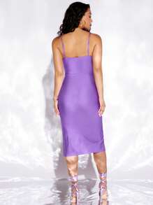 evoluSHEIN X Anitta Cutout Tie Front Split Thigh Cami Dress - Lilac Purple - View 2