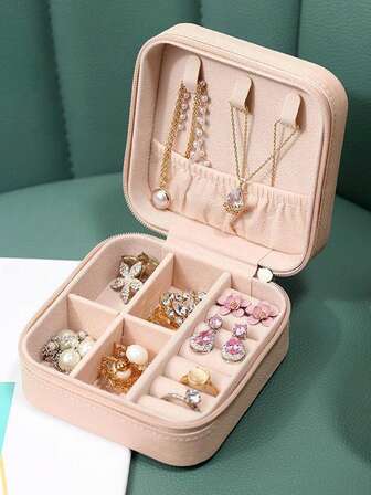 1入便攜式迷你珠寶收納盒,極簡款方形多格珠寶收納盒,旅行必備,情人節禮物