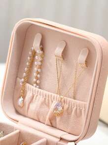 1入便攜式迷你珠寶收納盒,極簡款方形多格珠寶收納盒,旅行必備,情人節禮物 - 粉色 - 查看 6