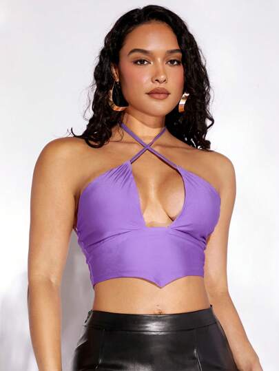 evoluSHEIN X Anitta Crisscross Tie Backless Crop Halter Top