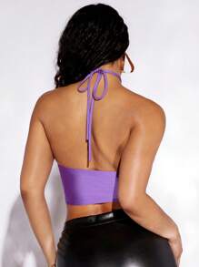 evoluSHEIN X Anitta Crisscross Tie Backless Crop Halter Top - Violet Purple - View 2