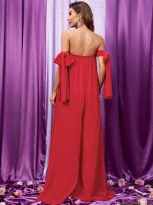 Off Shoulder Knot Side Wide Leg Jumpsuit