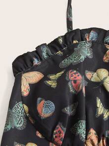 SHEIN Unity Butterfly Print Frill Trim Cami Top - Black - View 3