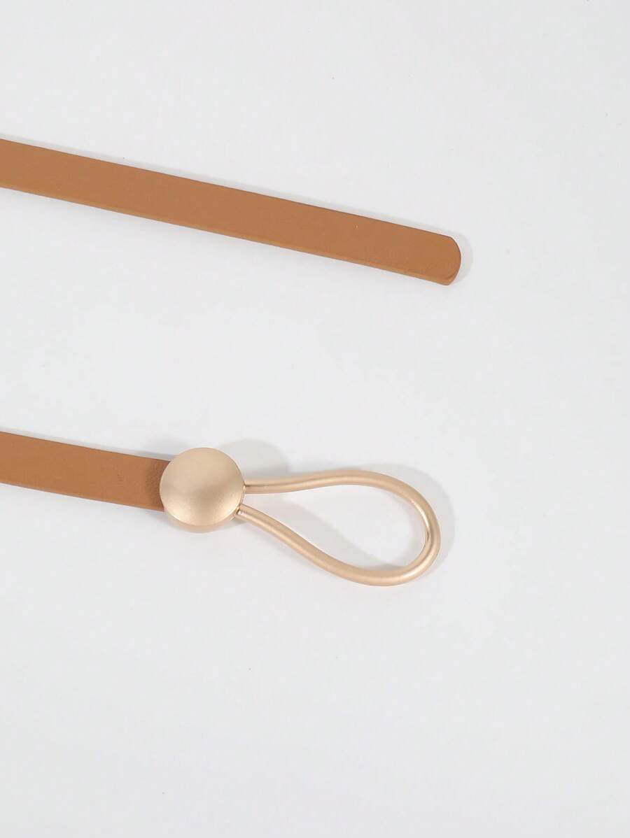 1入組女士水滴扣飾時尚皮帶日常裝飾 - 駝色 - 查看 1