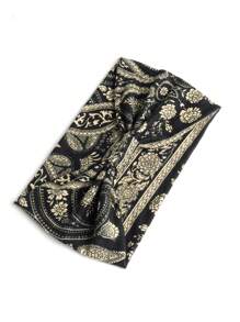 1入組女性花卉圖案和渦紋圖案波西m亞髮帶適用於日常 - 黑色 - 查看 3