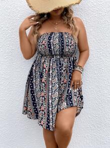 SHEIN Holidaya Plus Floral Print Tube Dress - Multicolor - View 1