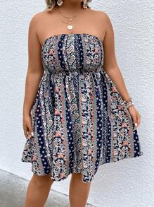 SHEIN Holidaya Plus Floral Print Tube Dress - Multicolor - View 5