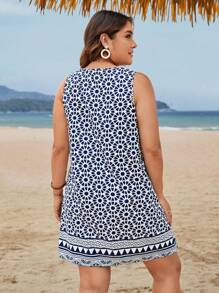SHEIN LUNE 大碼滿版印花背心洋裝 - 藍白色 - 查看 2