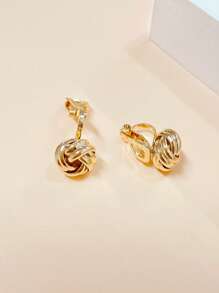 1 Pair Gold Twisted Cable Small Clip-On Earrings, Minimalist Metal Non-Pierced Decoration For Women, Everyday & Festive Occasions