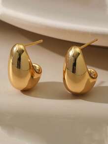 1 đôi Bông tai hạt đậu hình chữ C tối giản thời trang dành cho nữ - Vàng - Xem 1