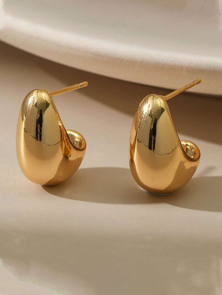 1 đôi Bông tai hạt đậu hình chữ C tối giản thời trang dành cho nữ - Vàng - Xem 1