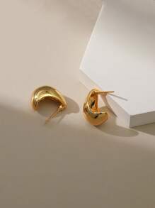 1 đôi Bông tai hạt đậu hình chữ C tối giản thời trang dành cho nữ - Vàng - Xem 2