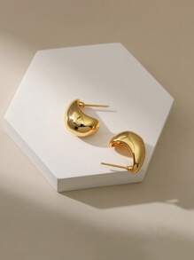 1 đôi Bông tai hạt đậu hình chữ C tối giản thời trang dành cho nữ - Vàng - Xem 3