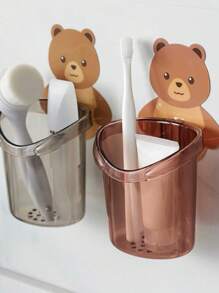 1入組掛鉤和 1入組杯隨機顏色 PP 牙刷架，卡通可愛熊圖案多功能浴室收納架 - 彩色 - 查看 5