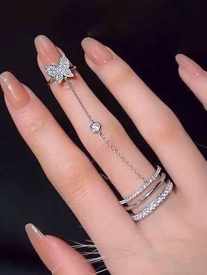 خاتم براقة زخرفة فراشة القفازات للنساء الزخرفة اليومية 2قطع/طقمرمضان