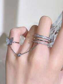 2 pezzi/set Anello affascinante con decorato farfalla guanto a manopola per donne per decorazione quotidiana - Argento - Visualizzare 2