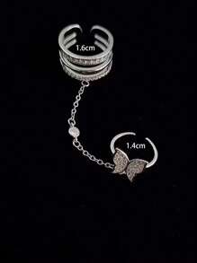 2 pezzi/set Anello affascinante con decorato farfalla guanto a manopola per donne per decorazione quotidiana - Argento - Visualizzare 3