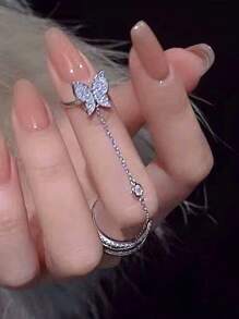 2 pezzi/set Anello affascinante con decorato farfalla guanto a manopola per donne per decorazione quotidiana - Argento - Visualizzare 4