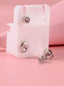 1對十二月生日石系列時尚無菌不銹鋼帶水鑽女式日常耳釘 - 白色 - 查看 4