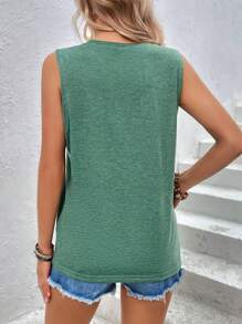 SHEIN LUNE Slogan Graphic Tank Top - Green - View 2