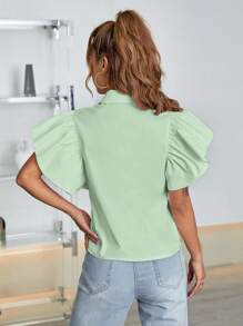 SHEIN Unity 素色蝴蝶袖前紐扣襯衫 - 薄荷綠 - 查看 2