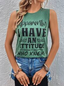 SHEIN LUNE Slogan Graphic Tank Top - Green - View 5