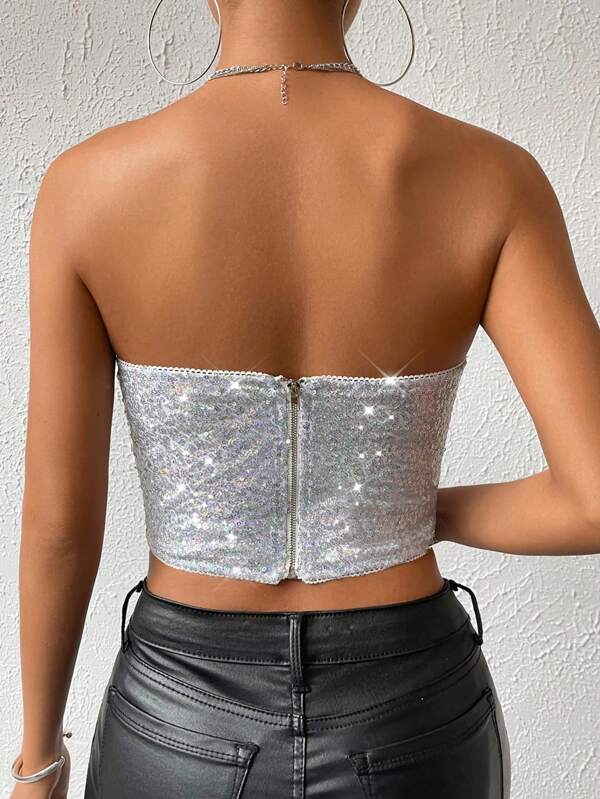 SHEIN BAE Sequin Bustier Tube Top SHEIN USA
